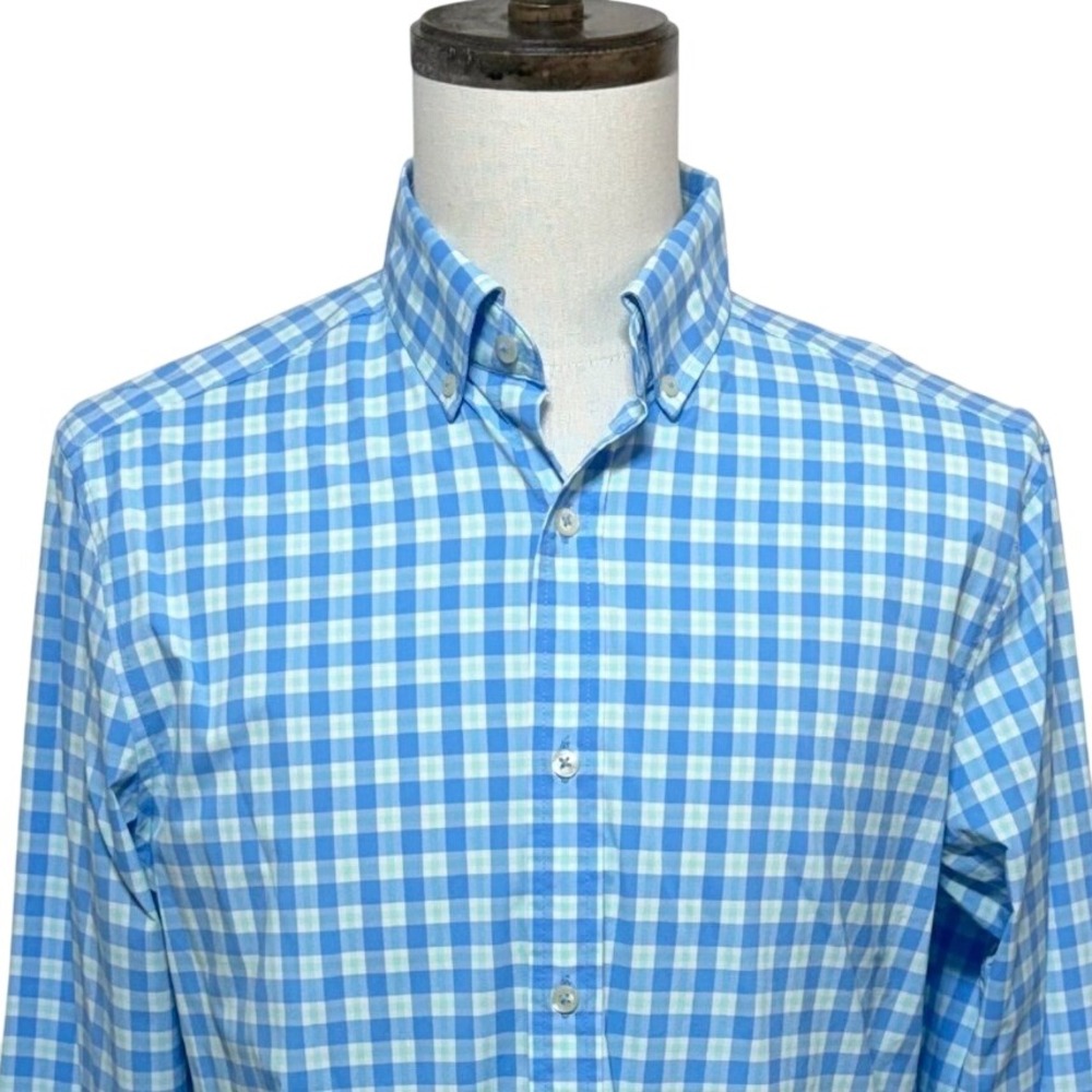 Vineyard Vines Shirt Mens Medium Blue Gingham Plaid Murray Performance Stretch